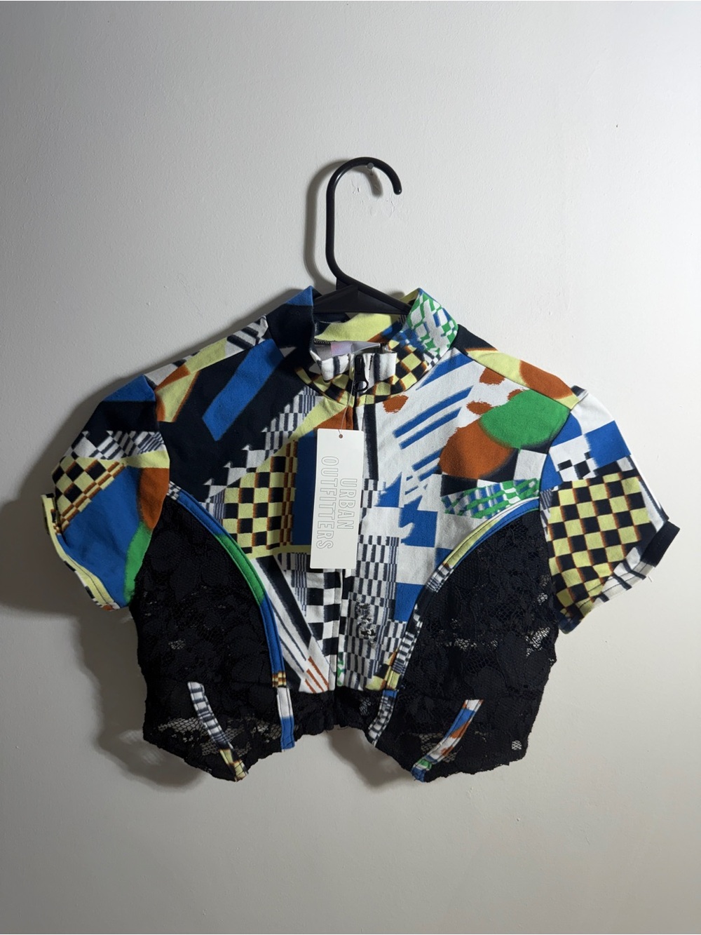 Urban Outfitters Danna Paola Y2K Moto Graphic Lace Crop Top Size S NWT